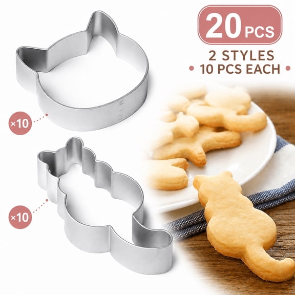 Cat Cookie Cutters for Baking, 20 Pack Cat Face Biscuit Cutters for Pet Treats, Animal Shape Cookie Molds for Kitchen, 1 Set