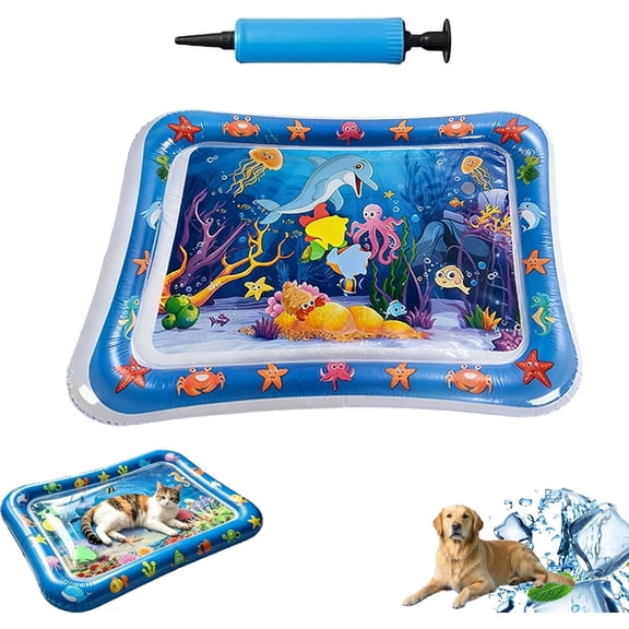Cat Cooling Mat - Inflatable Water Sensory Play Mat with Pump, Pet Cooling Pad with Exercise Swatting Hunting, Interactive Cat Toys Anti-Scratch Leak Proof Play Mat (Yellow)