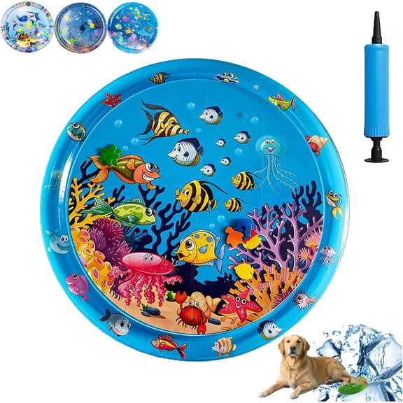 Cat Cooling Mat - Inflatable Water Sensory Play Mat with Pump, Thickened Pet Cooling Pad for Cats, Interactive Ocean Water Play Mat for Indoor Outdoor Summer Exercise Fun (#B-39.4IN)