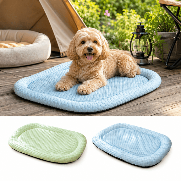 Cat Cooling Mat Outdoor, Soft Pet Cooling Pad for Small Dogs and Cats, Breathable Self Cooling Fabric Bed Mat, Washable Summer Sleeping Mat for Crate Sofa Kennel Home Travel, Green M