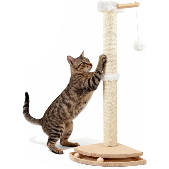 Cat Corner Scratcher with Interactive Ball Toys for Indoor Cats, Sisal Cat Scratching Post with Danging Ball for Wall Corners Furniture Protector 28''