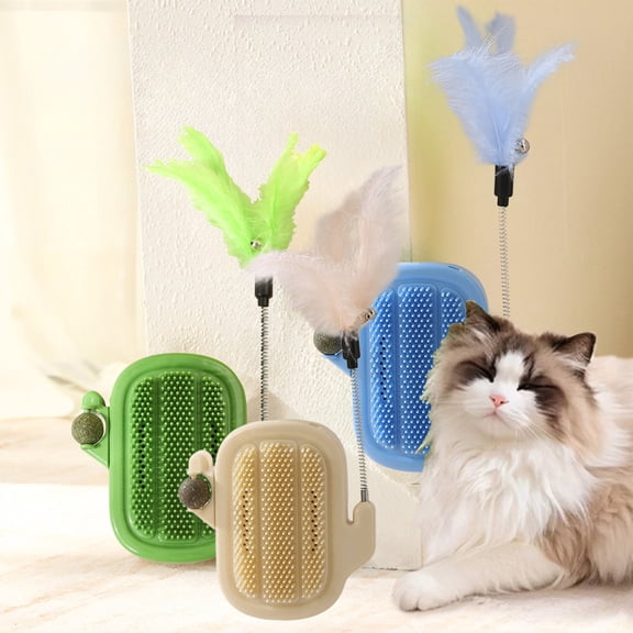 Cat Corner Scratching Device | Furniture Protector for Cats | Multi-Faced Self-Grooming Toy with Soft Bristles | Green Beige Blue | 12.6x5.5in | Easy Install & Clean | Relieves Anxiety & Boredom