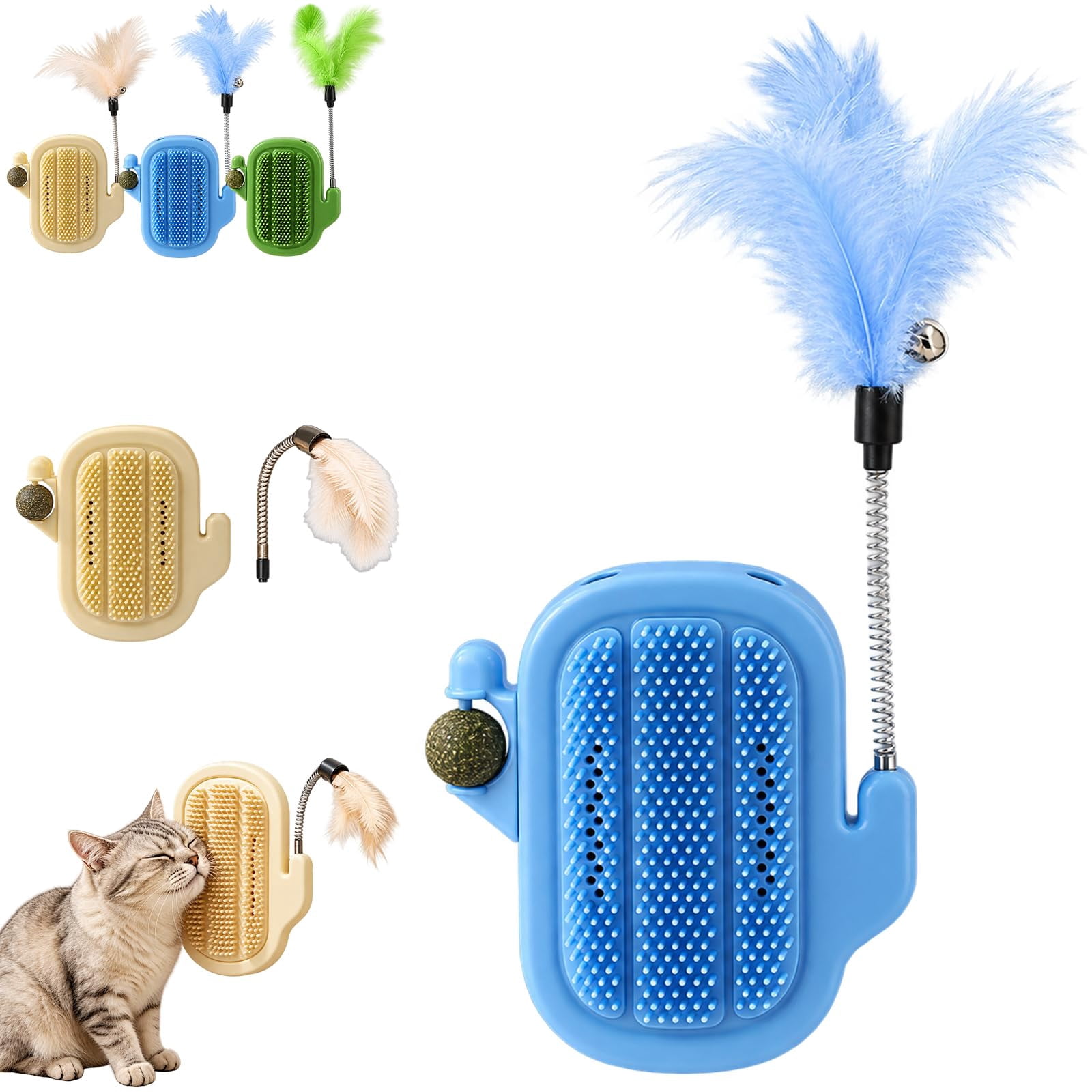 Cat Corner Self Groomer, 2-in-1 Wall-Mounted Brush with Feather Wand ...