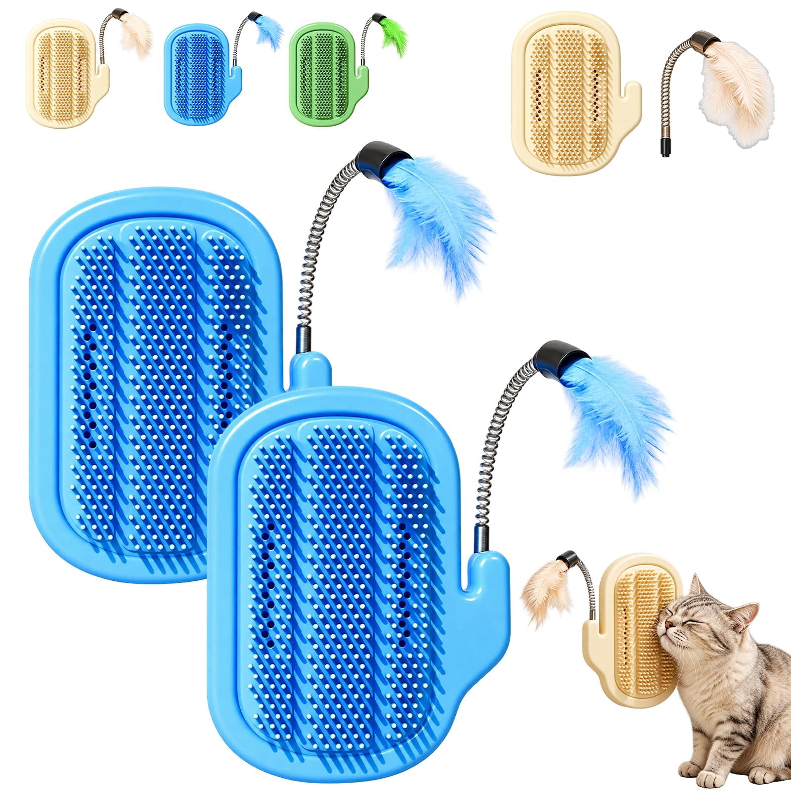 Cat Corner Self Groomer, 2-in-1 Wall-Mounted Brush with Feather Wand ...