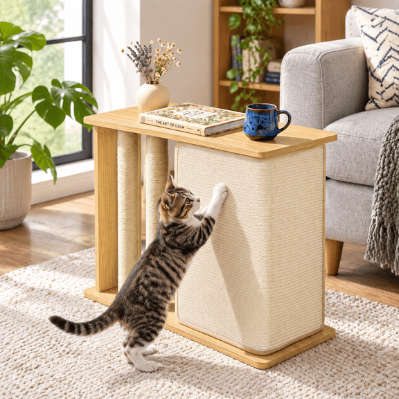 Cat Corner Side Table Scratcher 3-in-1 Sofa Protector From Claws With - Sturdy Wood Frame Replaceable Sisal Pad Fits Left/right A