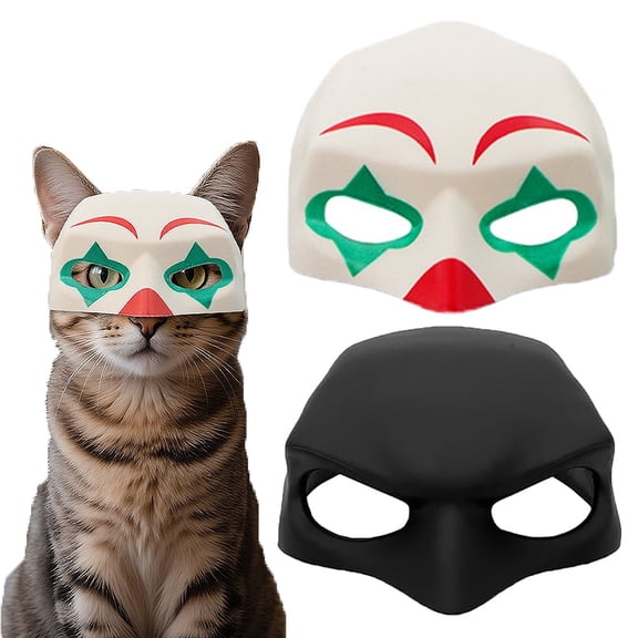 Cat Cosplay Clown&Bat Mask,Halloween Decoration Gift for Cat,Funny Cat Costumes Accessories,Reusable Pet Superhero Accessory for Halloween and Photos