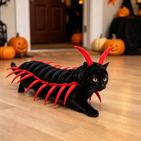 Cat Costume Halloween Centipede Pet Outfit Adjustable Dress-Up Cloak with 3D Legs for Party Photos and Holiday Gift for Cat Lovers