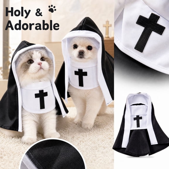 Cat Costume Nun Dress, Nun Dog Costume, Funny Dog Costumes, Halloween Cloak Outfit for Cat Dogs, Cosplay Apparel for Photoshoots Parties Social Media, Adorable Pet Clothing