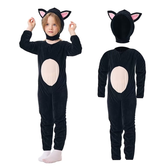 Cat Costume for Animal Onesie Pajamas Black Cat with Hood for Halloween Christmas Party Homewear
