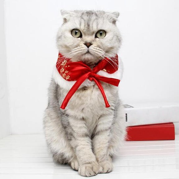 Cat Costumes, Small Pet Scarf Cloak New Year Pet Clothing Outfit Set for Kitten , red M