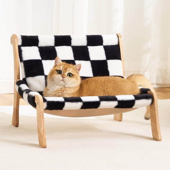 Cat Couch Bed, Black & White, Solid Wood, For Indoor Cats