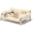 thumbnail image 1 of Cat Couch Bed, Pet Sofa for Indoor Cats Wooden Indoor Elevated Cat Beds with Removable Mattress Cover Suitable for Kitty, Puppy or Small Animal (Beige, Large), 1 of 14
