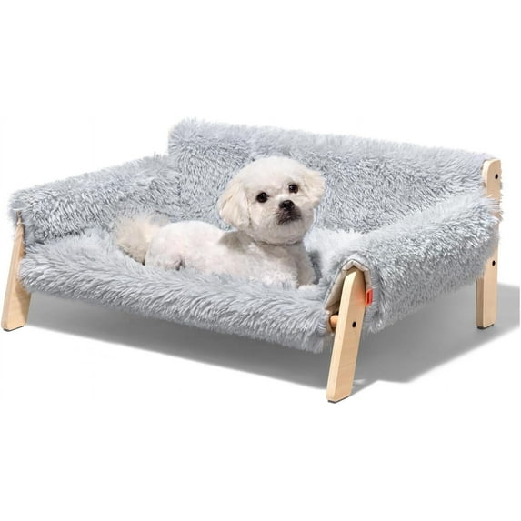 Cat Couch Bed, Pet Sofa for Indoor Cats Wooden Indoor Elevated Cat Beds with Removable Mattress Cover Suitable for Kitty, Puppy or Small Animal (Grey, Large)