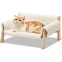 Cat Couch Bed, Pet Sofa for Indoor Cats Wooden Indoor Elevated Cat Beds with Removable Mattress Cover Suitable for Kitty, Puppy or Small Animal (White, Medium)