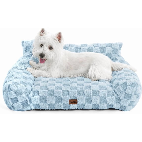 Cat Couch & Dog Couch Bed, Cute Cat Sofa, Checkered Dog Bed with Washable Cover, Blue, 30.0"L x 20.0"W x 9.8"Th