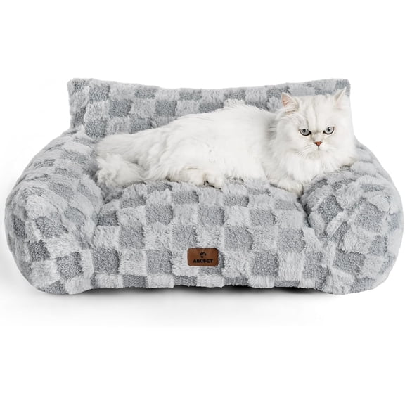 Cat Couch & Dog Couch Bed, Cute Cat Sofa, Checkered Dog Bed with Washable Cover, Gray, 26"L x 20"W x 10"h