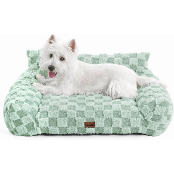 Cat Couch & Dog Couch Bed, Cute Cat Sofa, Checkered Dog Bed with Washable Cover, Green, 30.0"L x 20.0"W x 9.8"Th