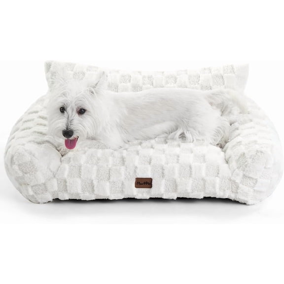 Cat Couch & Dog Couch Bed, Cute Cat Sofa, Checkered Dog Bed with Washable Cover, White, 30.0"L x 20.0"W x 9.8"Th