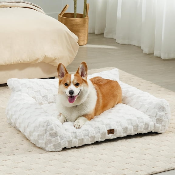 Cat Couch & Dog Couch Bed, Cute Cat Sofa, Checkered Dog Bed with Washable Cover, White, 38"L x 29"W x 10"h