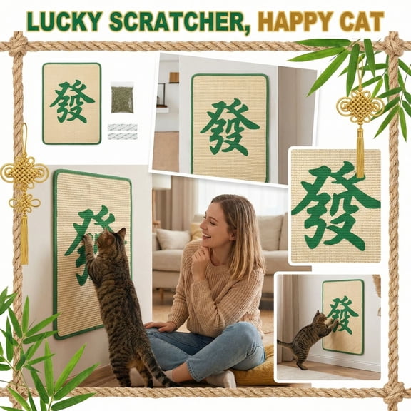 Cat Couch Protector, Cat Cardboard Scratcher, Cat Scratch Mat, Sisal Surface Blend, fortune Character Motif, Residential Cat Use, Adhesive Tape included, 3 Pack