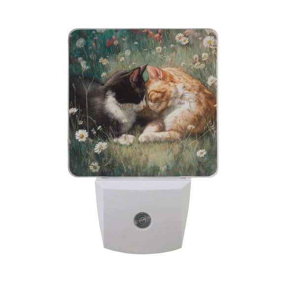 Cat Couple Kiss Valentine LED Night Light Sensor Lamp Plug-in Adjustable Brightness 2 Pack