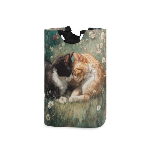 Cat Couple Kiss Valentine Laundry Basket with Handles Foldable Laundry Hamper Freestanding Washing Bin 50L
