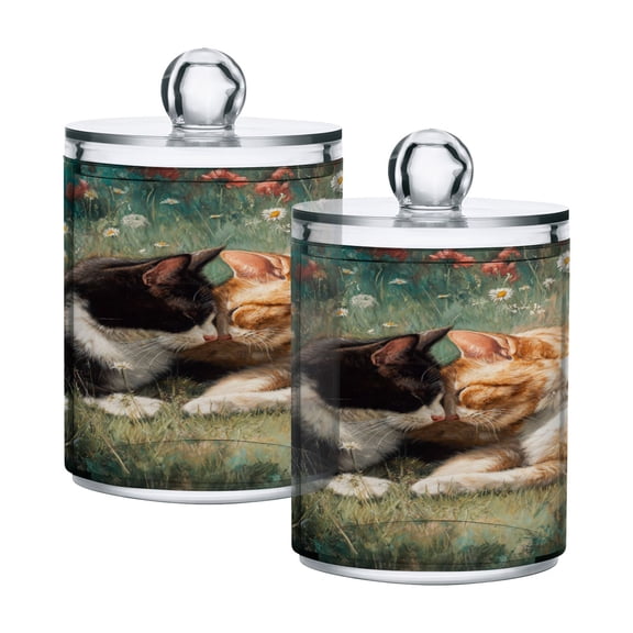 Cat Couple Kiss Valentine Translucent Plastic Cans Storage Canisters with Lid Set of 2