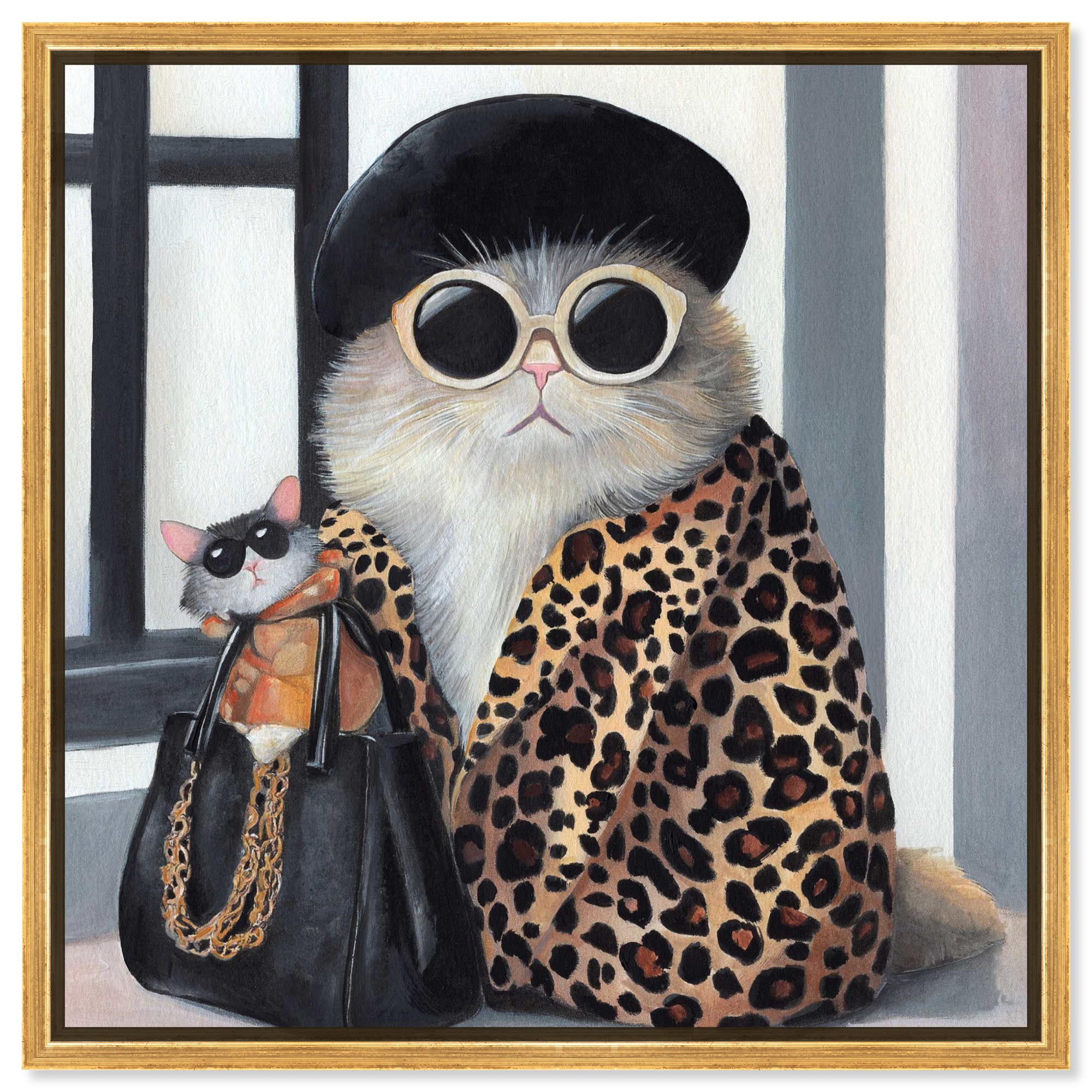 Cat couture canvas cute cat art prints by art remedy gold frame 24 x