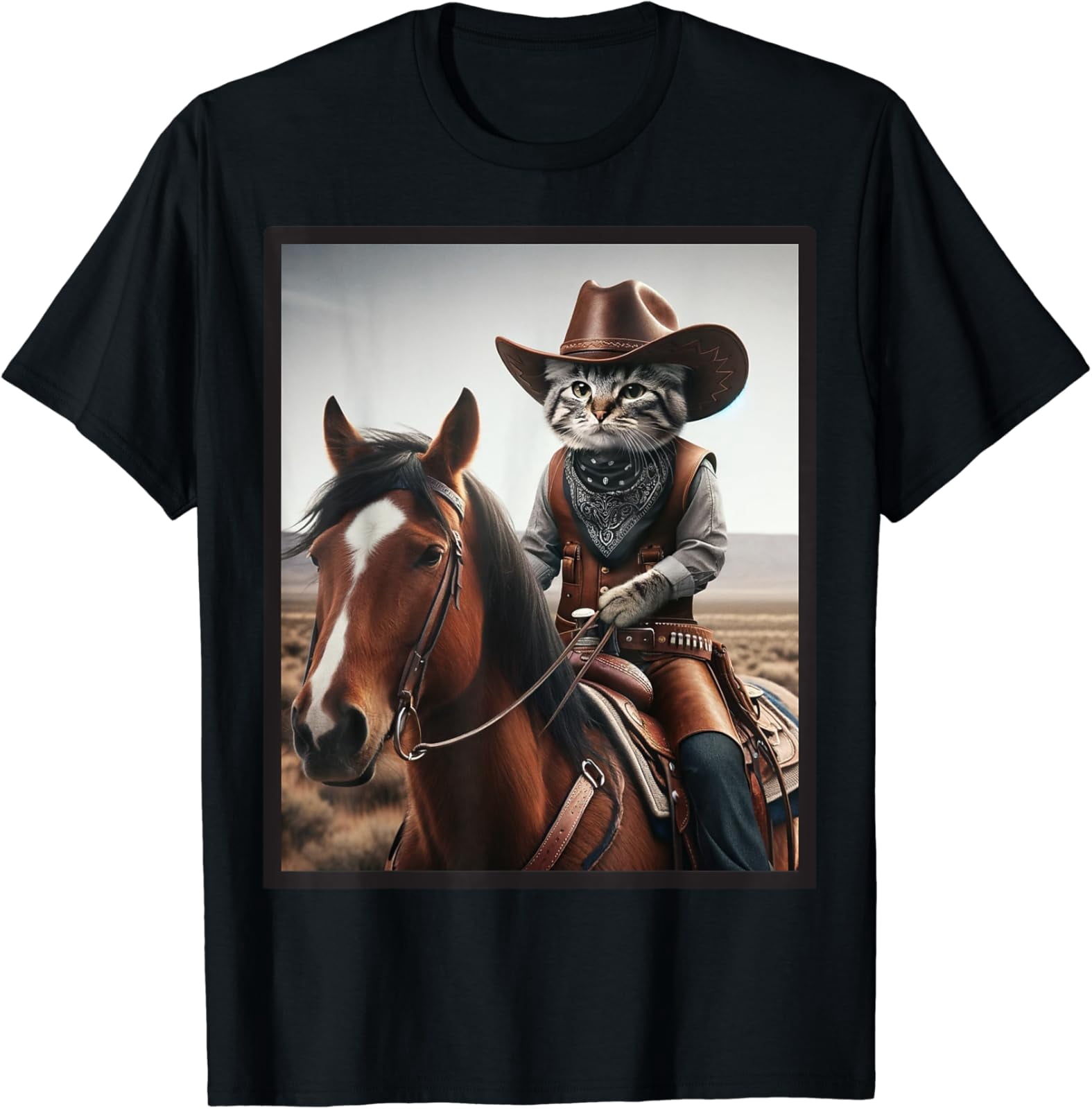 Cat Cowboy Cats Kitten Riding Horse Cowboy Hat T-Shirt Unisex Full Size ...