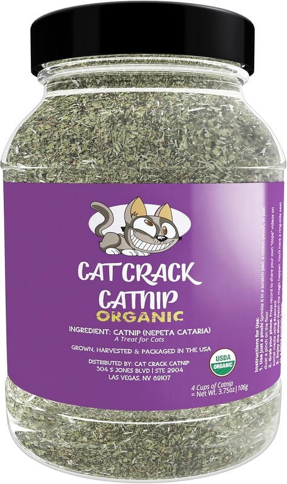 Cat Crack Organic Catnip, 100% Natural Cat Nips Organic Blend That Energizes and Excites Cats, Safe Catnip Treats for Cat Play, Cat Training, & New Organic Catnip Toys for Cats(4 Cup Organic)