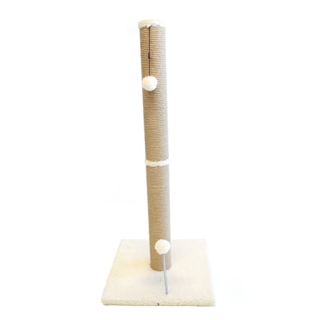 Cat Craft Jute Cat Scratching Post with Interactive Pom-Pom Toy, Beige Fleece