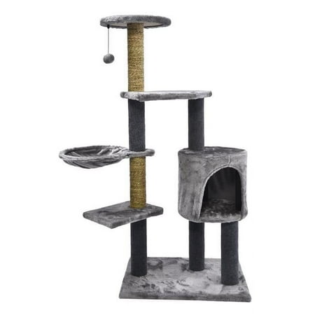 Cat Craft 40531 Unisex Level Up 6-Level Plush & Seagrass Cat Activity Tree Toys, Gray - Large