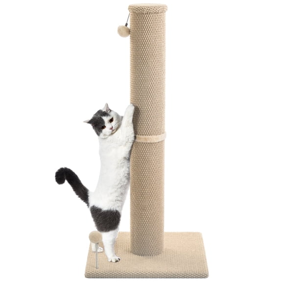 Cat Craft 41.73 ” Beige Faux Fur Large Cat Scratching Post with Replaceable Toys and Sturdy Base