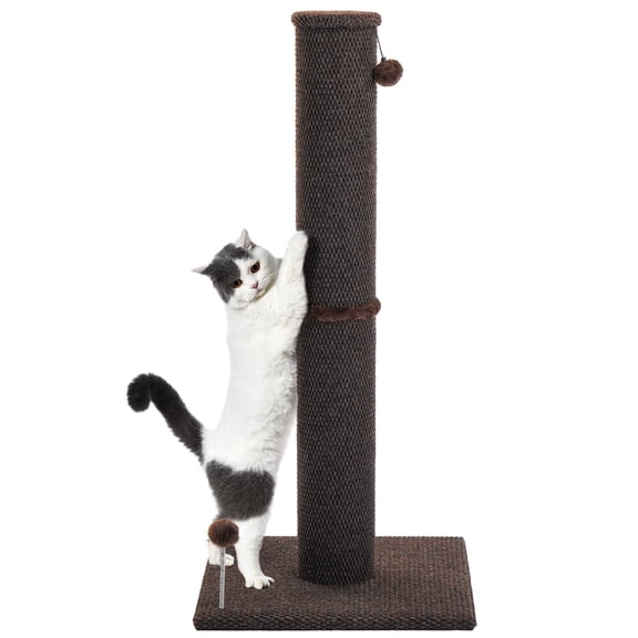 Cat Craft 41.73 ” Brown Faux Fur Large Cat Scratching Post with Replaceable Toys and Sturdy Base