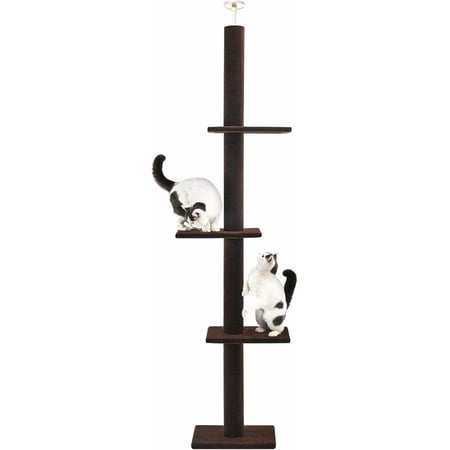 Cat Craft Floor to Ceiling Cat Tree Tower with 4-Tiers for Climbing, Adjustable to Fit 98-108 Inches Tall Ceiling, Brown