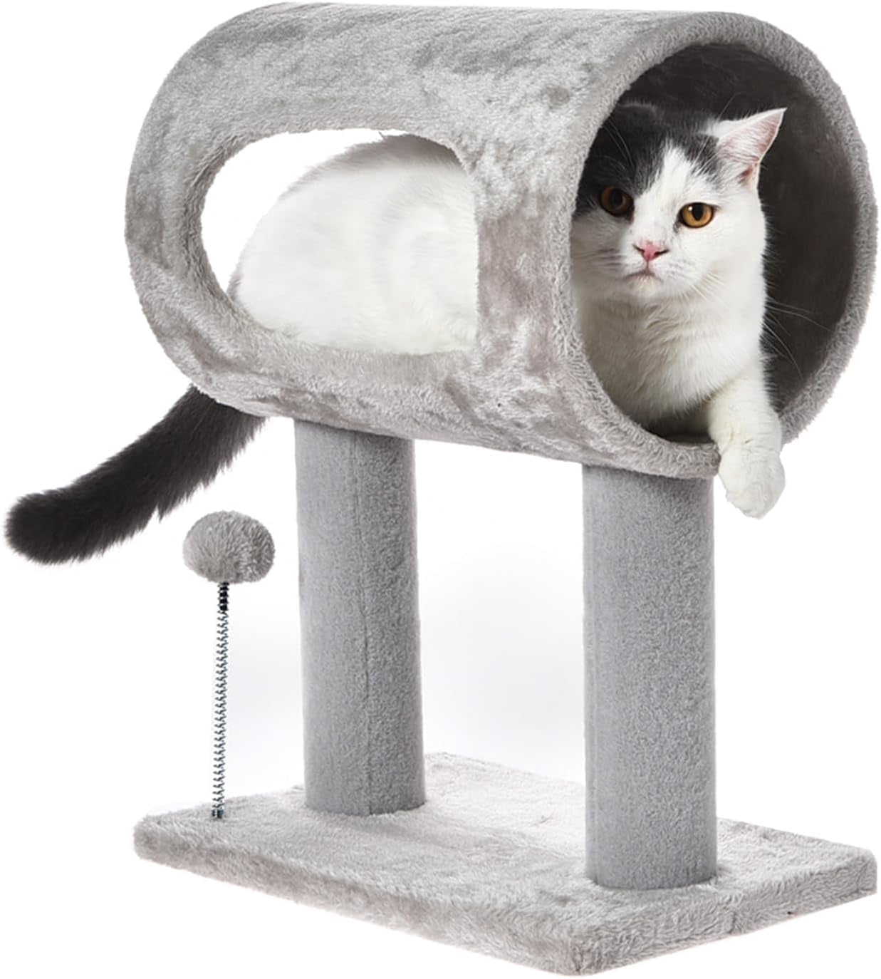 Cat Craft Cat Scratching Post with Tunnel Bed & Hanging Ball, Carpet & Engineered Wood, Light Gray, Animal