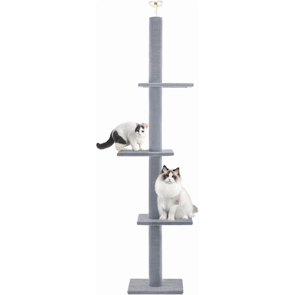 Cat Craft Floor to Ceiling 4-Level Cat Tree Tower, Adjustable to Fit 7.5-9 Foot Tall Ceiling, Gray