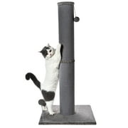 Cat Craft Gray Faux Fur Large Cat Scratching Post with Replaceable Toys and Sturdy Base