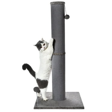 Cat Craft Gray Faux Fur Large Cat Scratching Post with Replaceable Toys and Sturdy Base