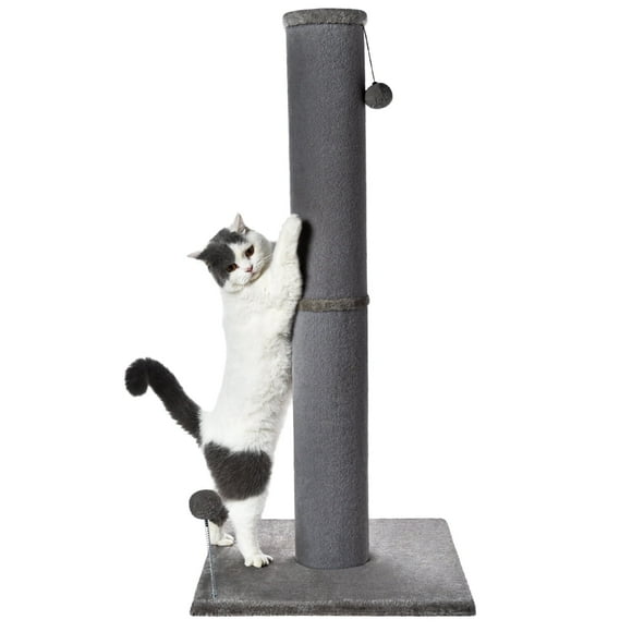 Cat Craft Gray Faux Fur Large Cat Scratching Post with Replaceable Toys and Sturdy Base