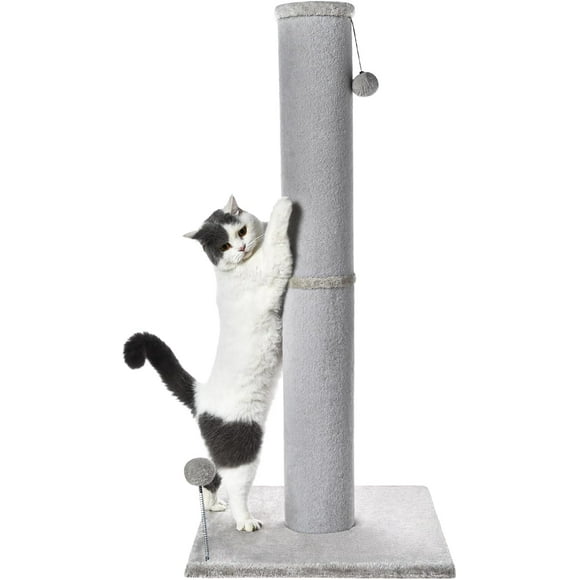 Cat Craft Light Gray Faux Fur Large Cat Scratching Post with Replaceable Toys and Sturdy Base