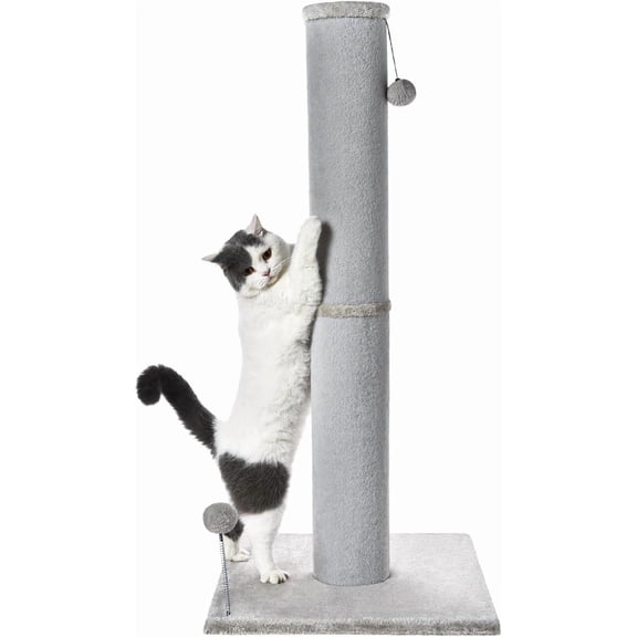 Cat Craft 41.73 ” Light Gray Faux Fur Large Cat Scratching Post with Replaceable Toys and Sturdy Base