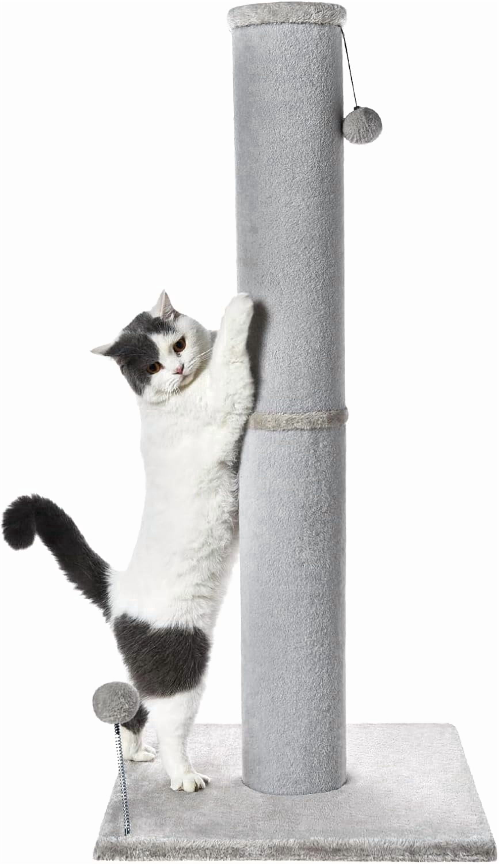Cat Craft 41.73 ” Light Gray Faux Fur Large Cat Scratching Post with Replaceable Toys and Sturdy Base