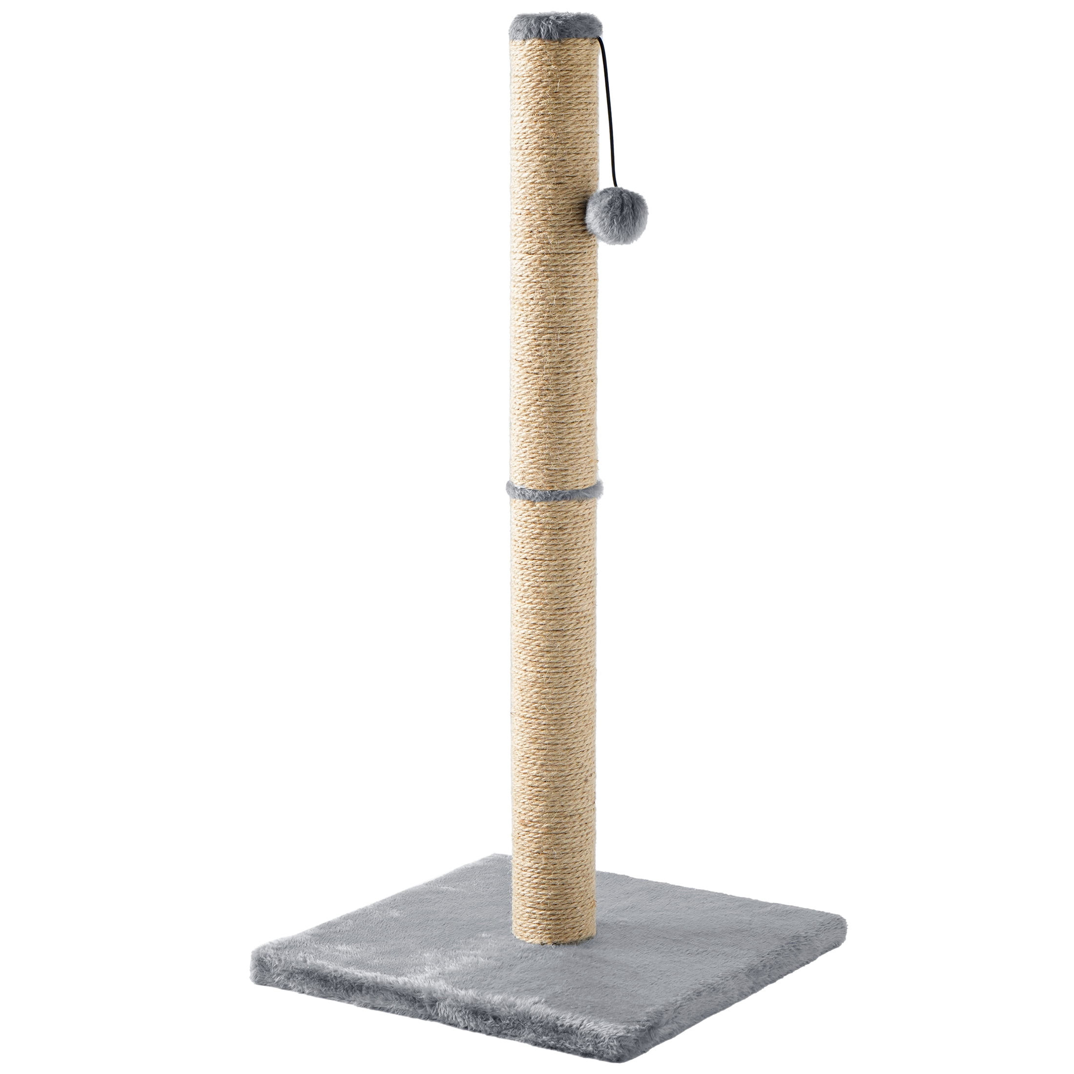 Cat Craft Jute Fiber Cat Scratching Post with Replaceable Dangle Toy, Gray