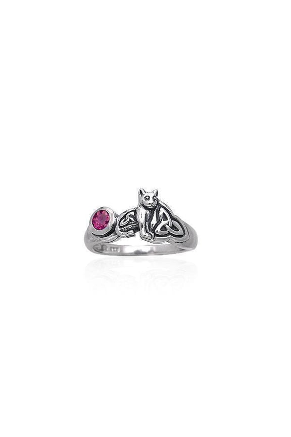 Cat Created Ruby 925 Sterling Silver Ring Fine Kitty Jewelry