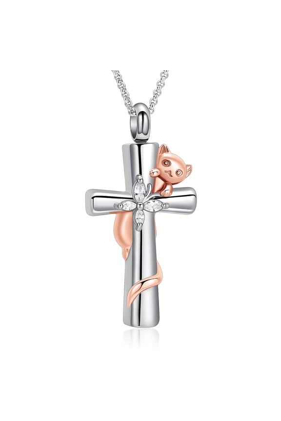 Cat Cremation Jewelry for Ashes for Pet Cross Urn Necklace for Ashes Stainless Steel Ashes Pendant Keepsake Memorial Jewelry for Cat Ashes