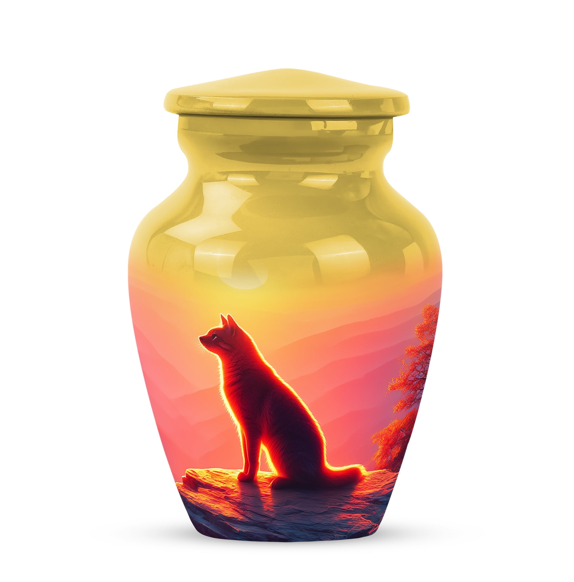 Cat Cremation Urn For Human Ashes Men And Woman - Yellow Mini Urns For Adult Male Small - Funeral Urns For Human Ashes Adult For Female - Keepsake Urn For Daughter And Son 3 Inch