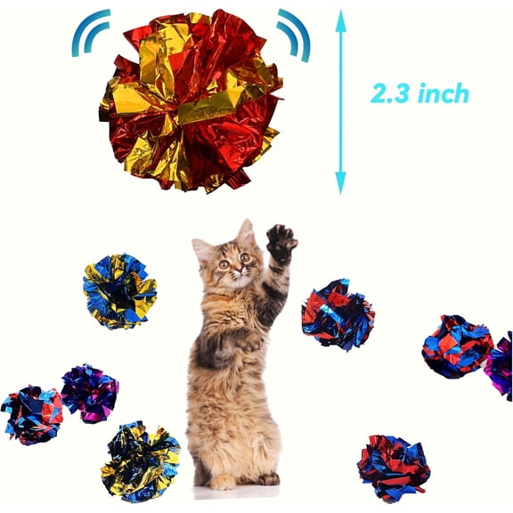 Cat Crinkle Ball Toys 10 Packs for Indoor Cats to Kill Time and Keep Fit, 2.3 Inch Colorful Mylar Crinkle Balls Attract Cats to Swat, Bite, Hunt, Interactive Toys for Cats and Kittens