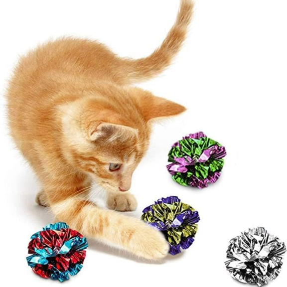 Cat Crinkle Balls, Shiny, Crinkler, Stress-Relief Toy for Kittens, Interactive & Engaging, Keeps Grown-up Cats Active, Encourages Multi-cat Play, Provides Endless Entertainment, 6 Pcs