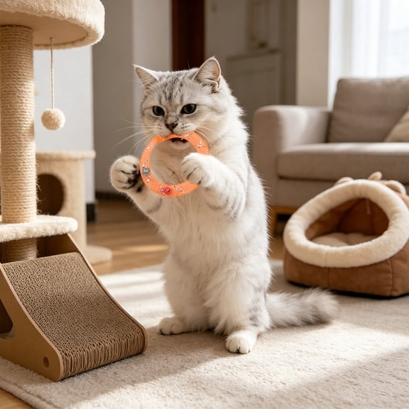 Cat Crinkle Ring Toy, Interactive Bell Cat Toy, Mesh Chew Ring For Cats, Teeth Cleaning Cat Toy, Indoor Hunting Exercise Toy, Lightweight Teething Toy For Cats